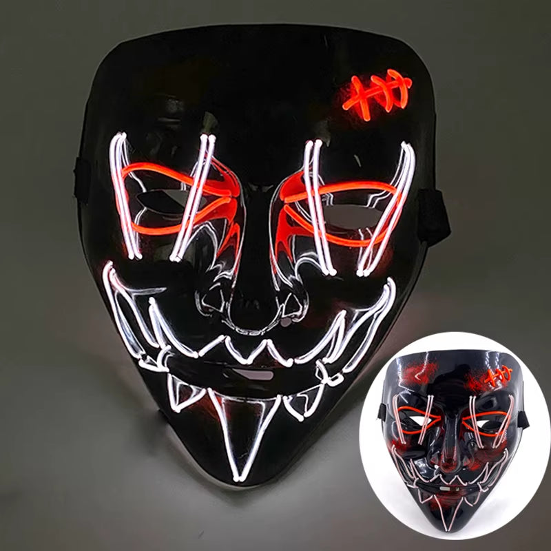 2025 Wireless Rave Mask Decor Cosplay Purge Mask Neon Glowing Full Face Mask for Carnival Dark Night
