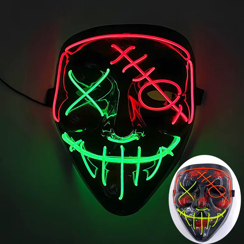 2025 Wireless Rave Mask Decor Cosplay Purge Mask Neon Glowing Full Face Mask for Carnival Dark Night