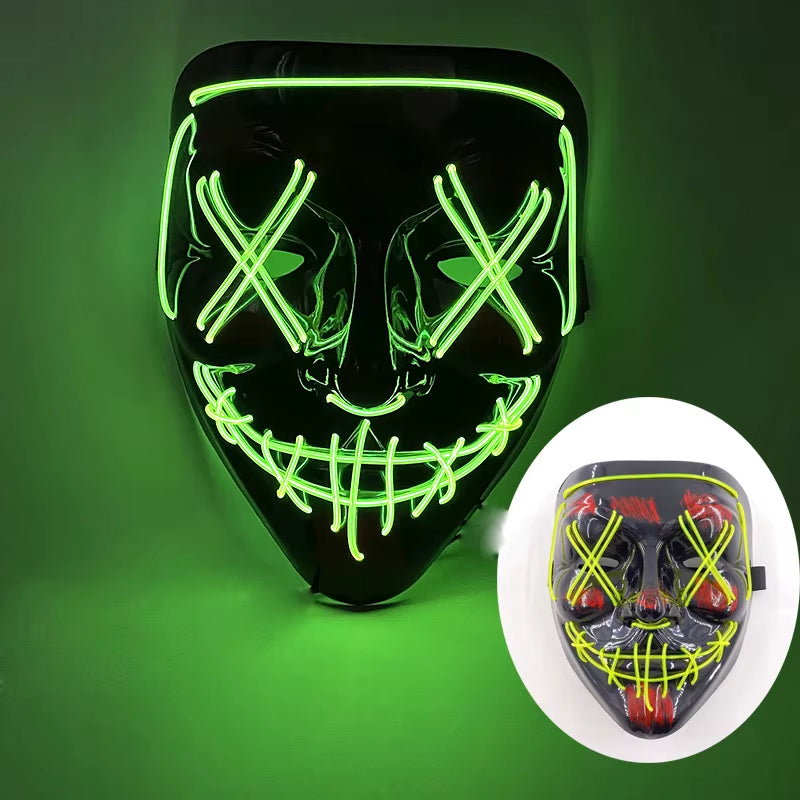 2025 Wireless Rave Mask Decor Cosplay Purge Mask Neon Glowing Full Face Mask for Carnival Dark Night