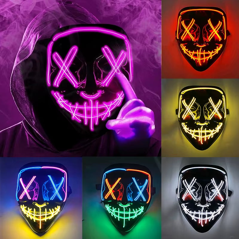 2025 Wireless Rave Mask Decor Cosplay Purge Mask Neon Glowing Full Face Mask for Carnival Dark Night