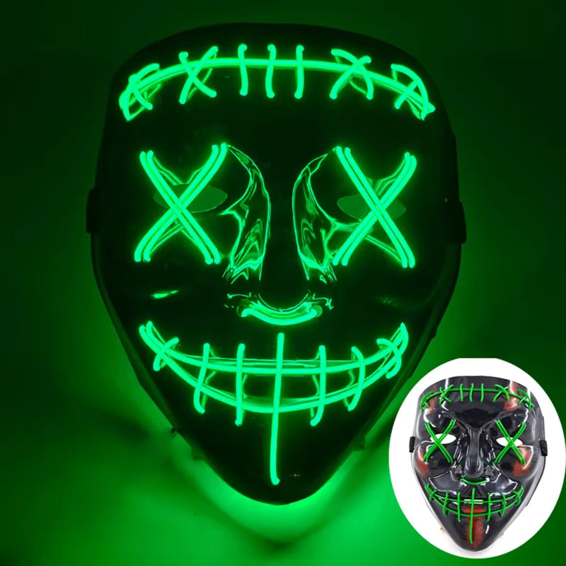 2025 Wireless Rave Mask Decor Cosplay Purge Mask Neon Glowing Full Face Mask for Carnival Dark Night