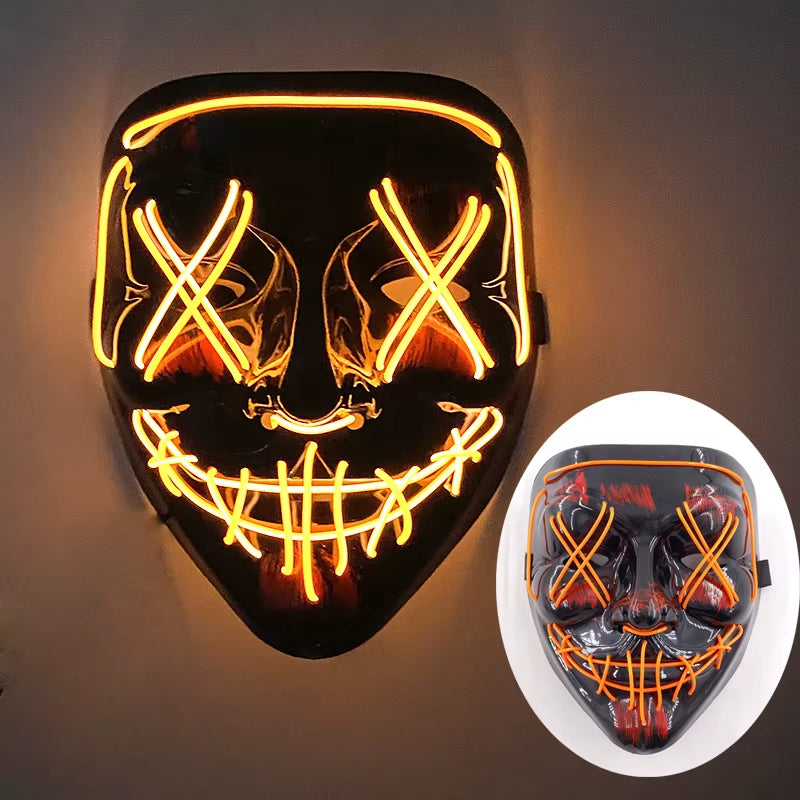 2025 Wireless Rave Mask Decor Cosplay Purge Mask Neon Glowing Full Face Mask for Carnival Dark Night