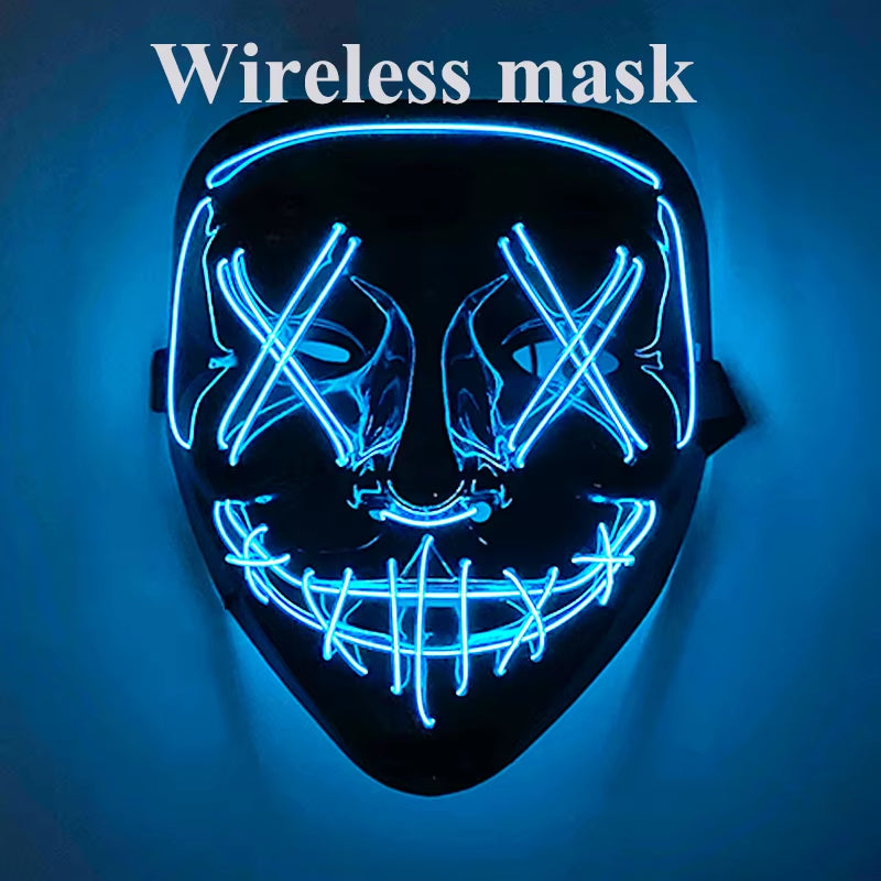 2025 Wireless Rave Mask Decor Cosplay Purge Mask Neon Glowing Full Face Mask for Carnival Dark Night