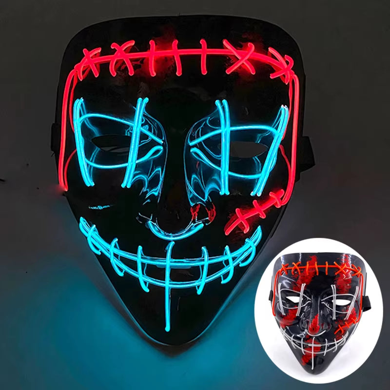 2025 Wireless Rave Mask Decor Cosplay Purge Mask Neon Glowing Full Face Mask for Carnival Dark Night