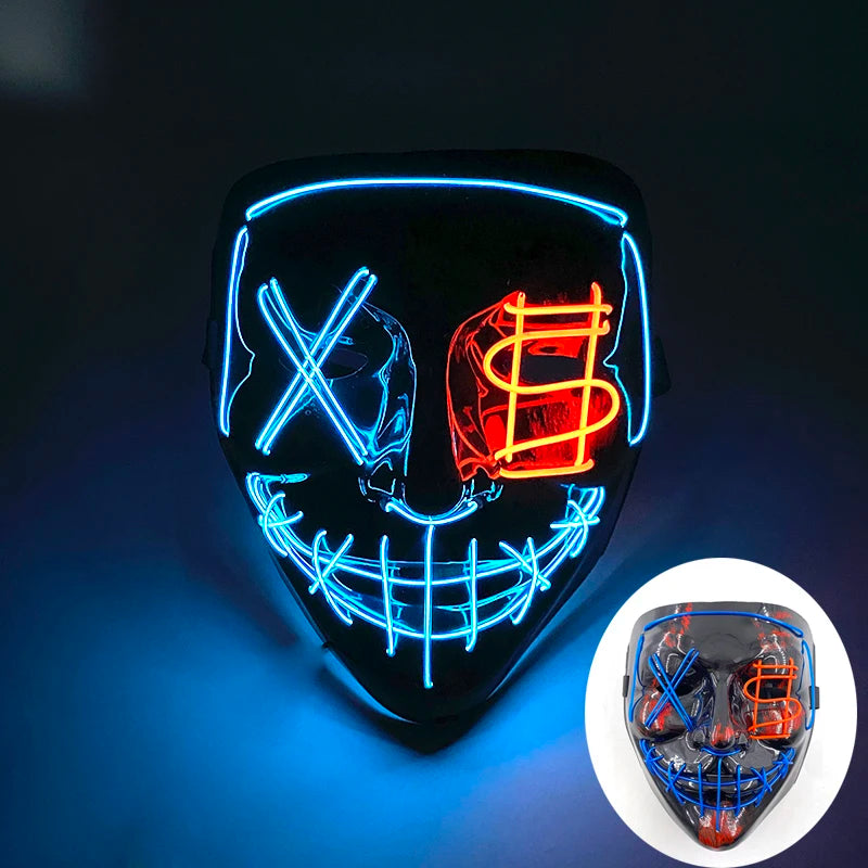 2025 Wireless Rave Mask Decor Cosplay Purge Mask Neon Glowing Full Face Mask for Carnival Dark Night