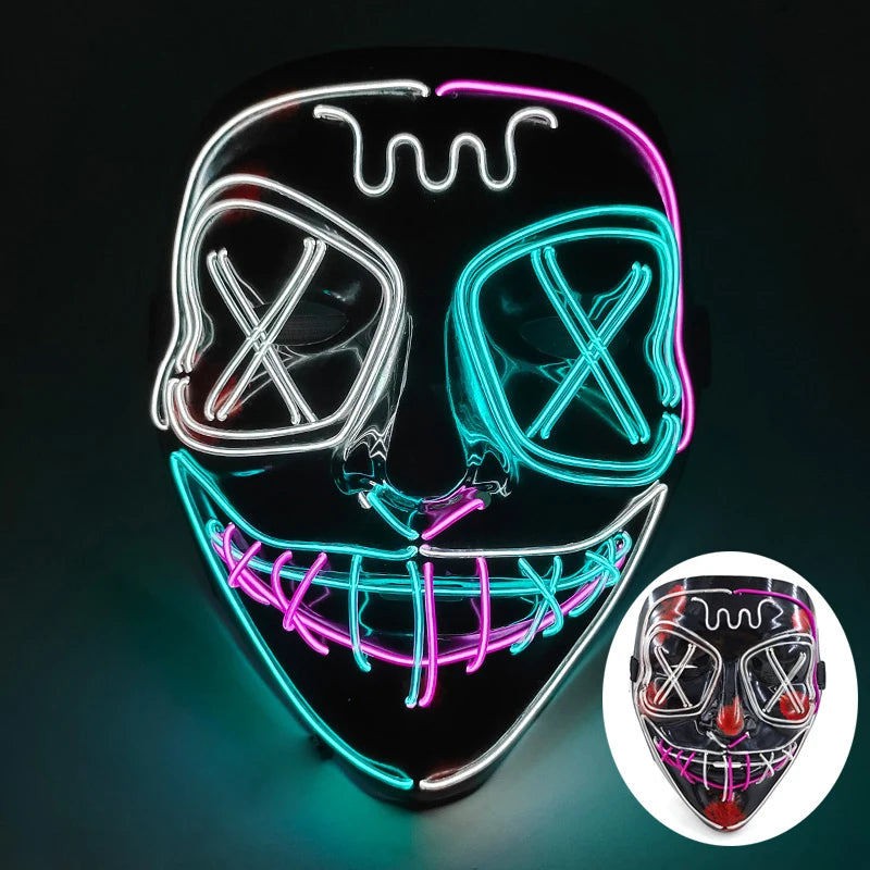 2025 Wireless Rave Mask Decor Cosplay Purge Mask Neon Glowing Full Face Mask for Carnival Dark Night
