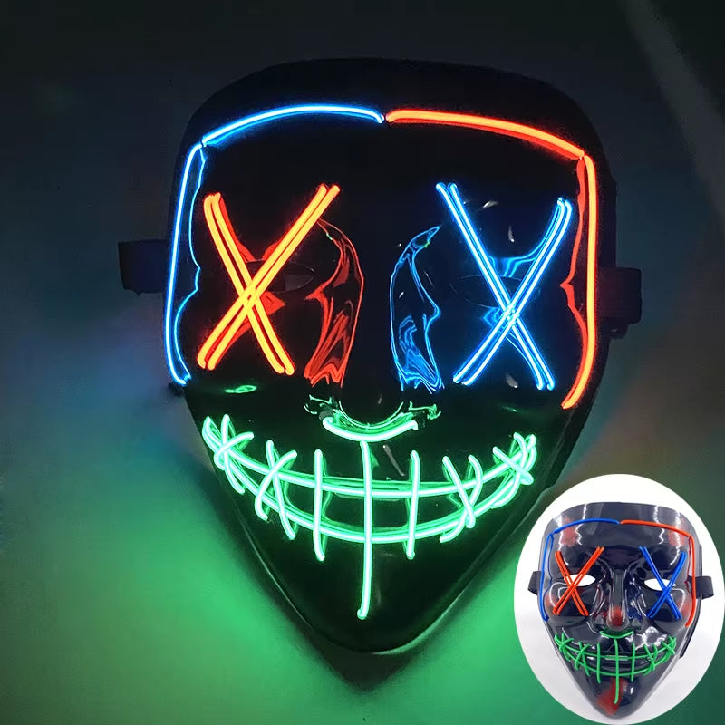 2025 Wireless Rave Mask Decor Cosplay Purge Mask Neon Glowing Full Face Mask for Carnival Dark Night