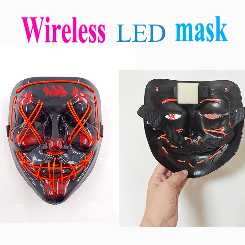 2025 Wireless Rave Mask Decor Cosplay Purge Mask Neon Glowing Full Face Mask for Carnival Dark Night