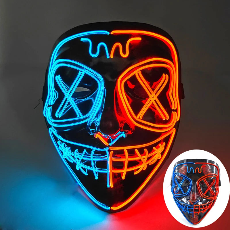 2025 Wireless Rave Mask Decor Cosplay Purge Mask Neon Glowing Full Face Mask for Carnival Dark Night