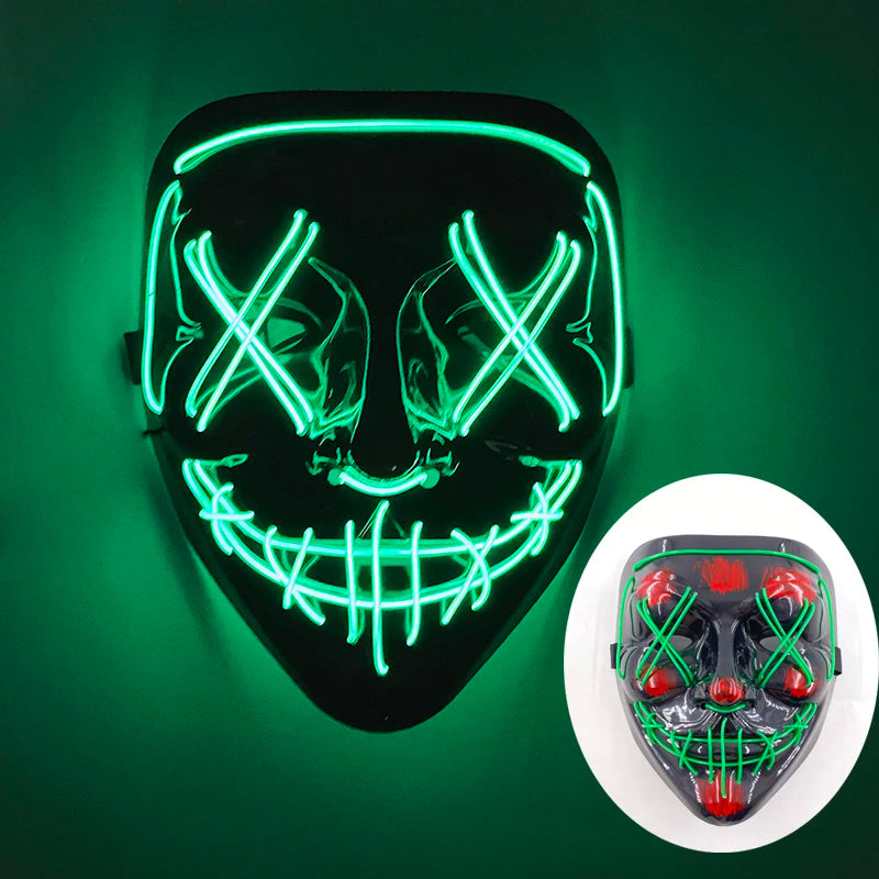 2025 Wireless Rave Mask Decor Cosplay Purge Mask Neon Glowing Full Face Mask for Carnival Dark Night