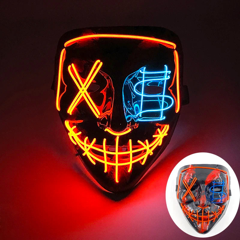 2025 Wireless Rave Mask Decor Cosplay Purge Mask Neon Glowing Full Face Mask for Carnival Dark Night