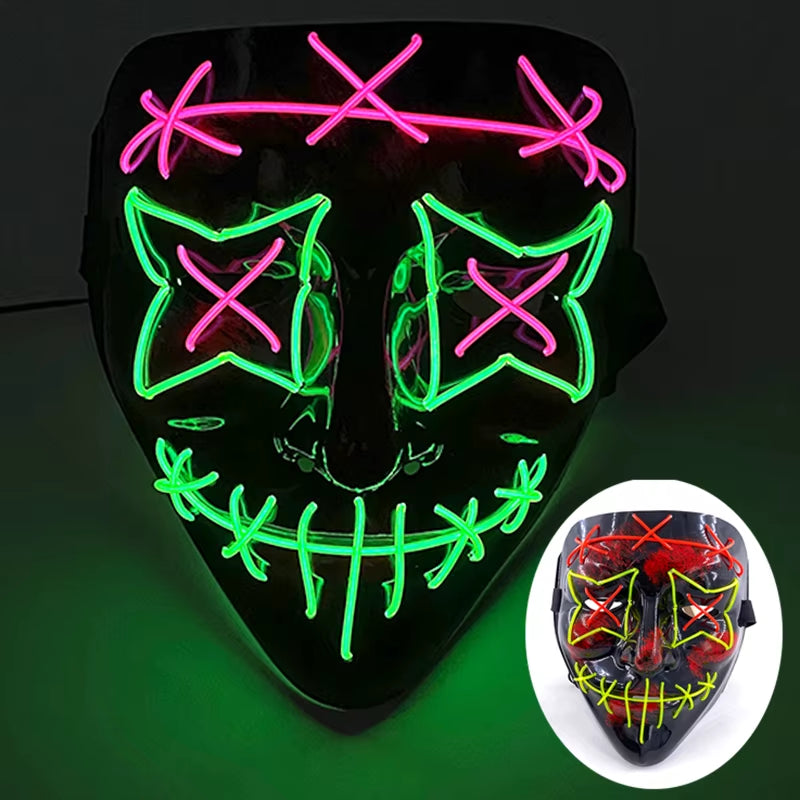 2025 Wireless Rave Mask Decor Cosplay Purge Mask Neon Glowing Full Face Mask for Carnival Dark Night
