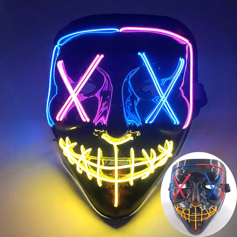 2025 Wireless Rave Mask Decor Cosplay Purge Mask Neon Glowing Full Face Mask for Carnival Dark Night