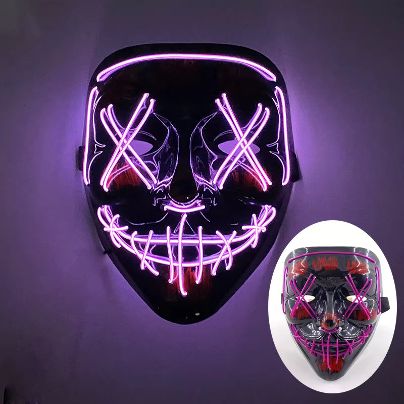 2025 Wireless Rave Mask Decor Cosplay Purge Mask Neon Glowing Full Face Mask for Carnival Dark Night