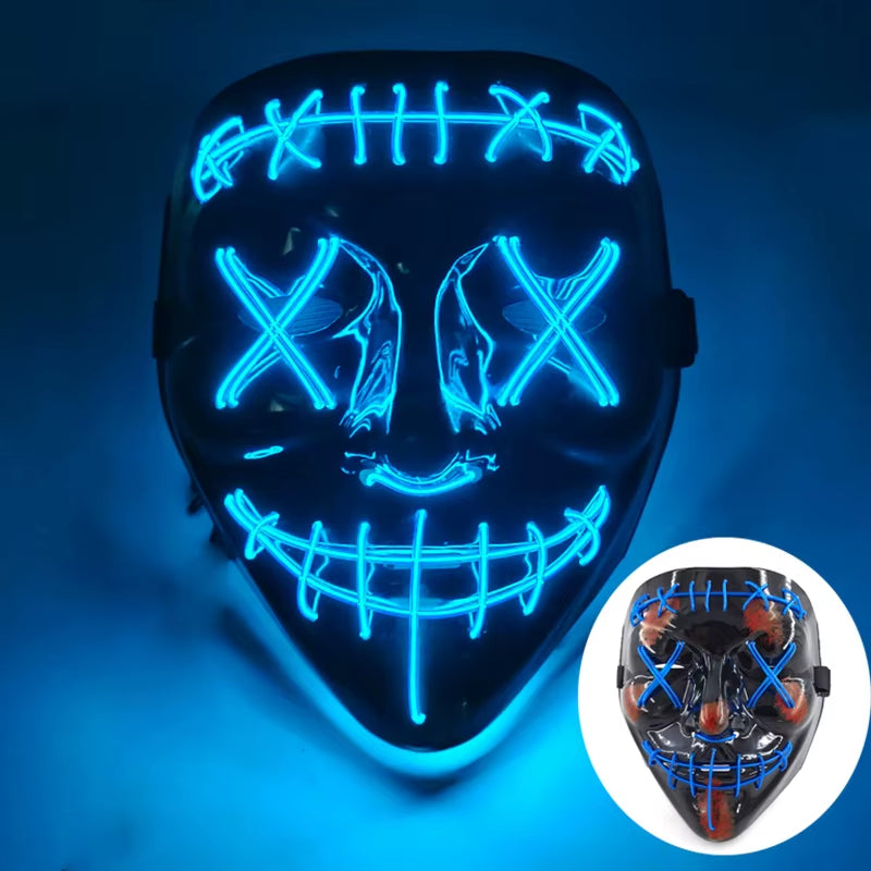 2025 Wireless Rave Mask Decor Cosplay Purge Mask Neon Glowing Full Face Mask for Carnival Dark Night