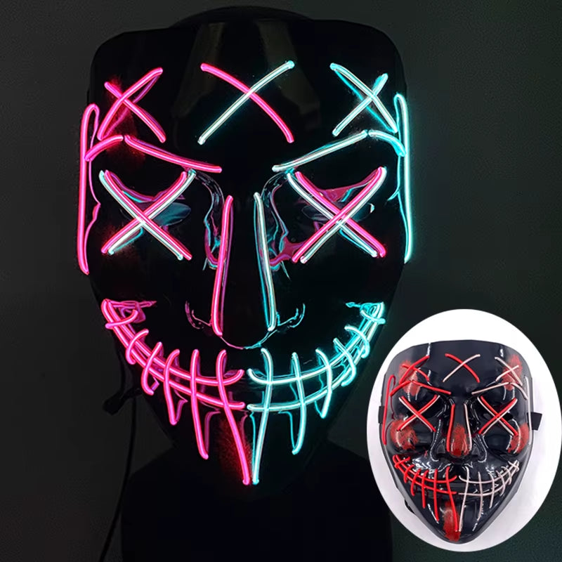 2025 Wireless Rave Mask Decor Cosplay Purge Mask Neon Glowing Full Face Mask for Carnival Dark Night