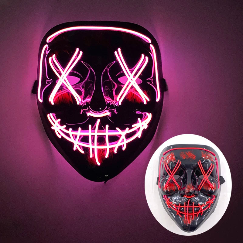 2025 Wireless Rave Mask Decor Cosplay Purge Mask Neon Glowing Full Face Mask for Carnival Dark Night