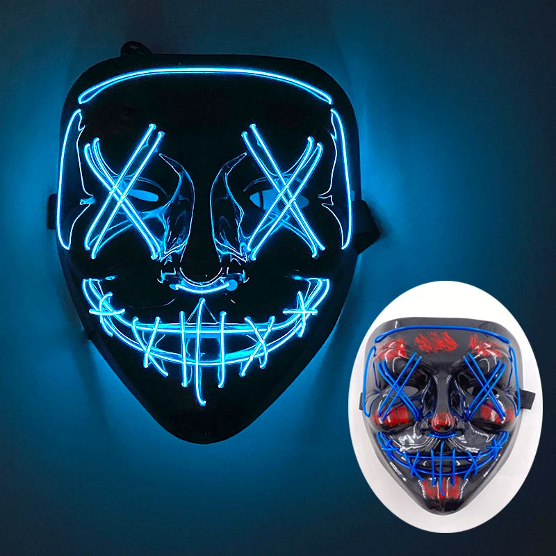 2025 Wireless Rave Mask Decor Cosplay Purge Mask Neon Glowing Full Face Mask for Carnival Dark Night
