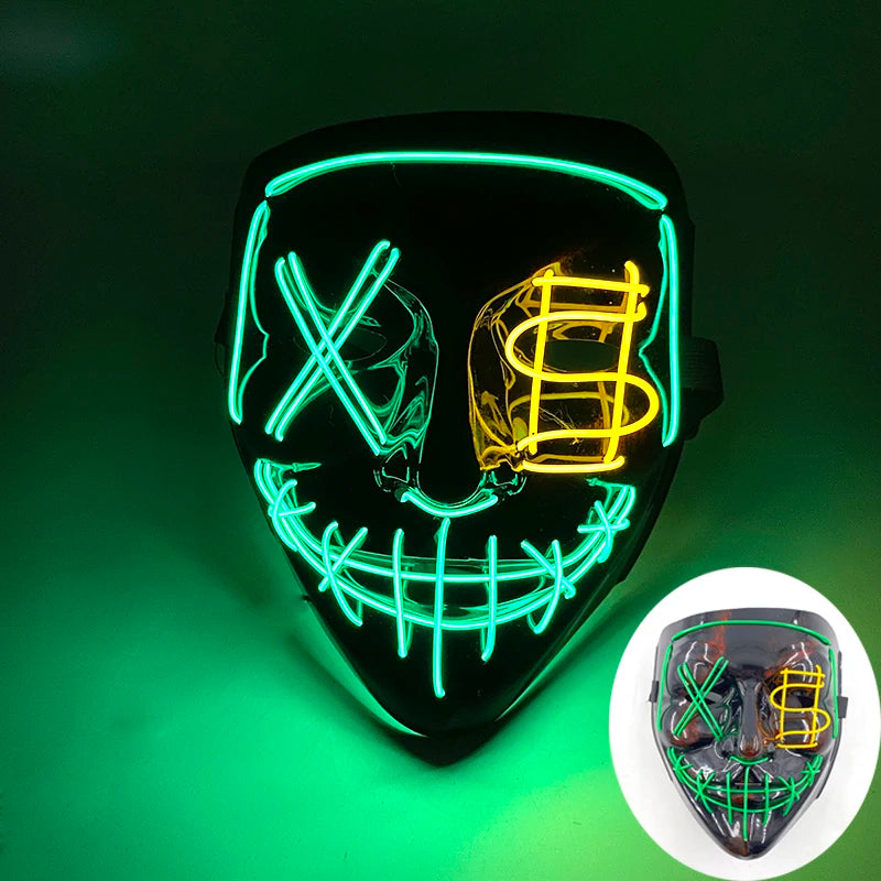 2025 Wireless Rave Mask Decor Cosplay Purge Mask Neon Glowing Full Face Mask for Carnival Dark Night