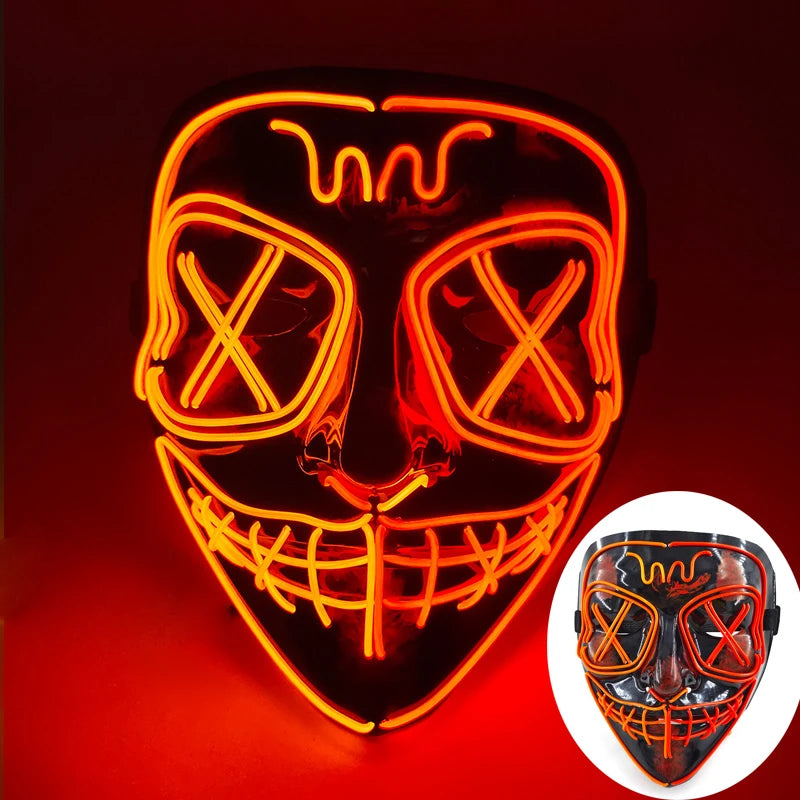 2025 Wireless Rave Mask Decor Cosplay Purge Mask Neon Glowing Full Face Mask for Carnival Dark Night
