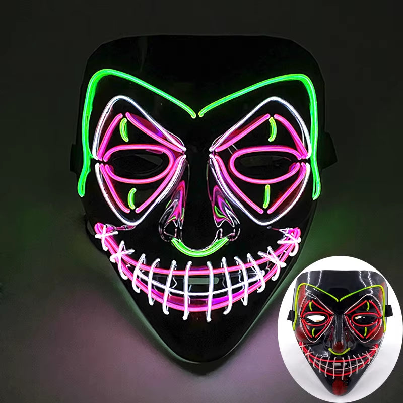 2025 Wireless Rave Mask Decor Cosplay Purge Mask Neon Glowing Full Face Mask for Carnival Dark Night